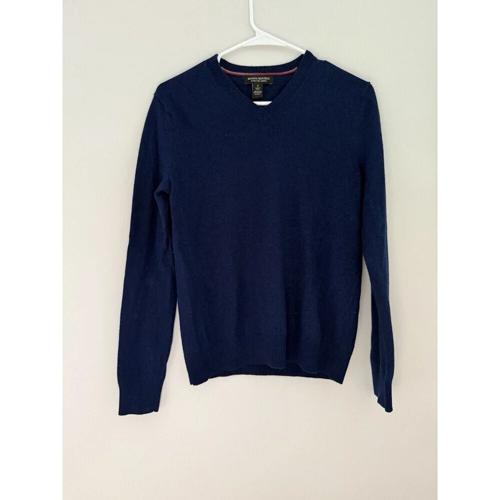 Banana Republic Men Sweater V-Neck Extra Fine Italian Merino Wool Blue Sz S